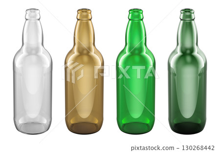Beer bottles set, four glass colors. 3D rendering 130268442