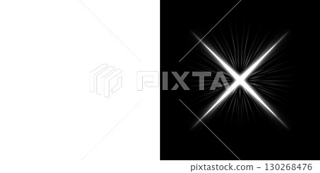 White X-shaped light burst on transparent and black background 130268476
