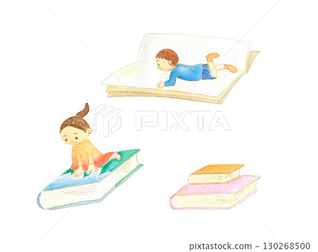 孩子們閱讀並踏上靈性之旅的水彩畫 孩子們閱讀並踏上靈性之旅的水彩畫 130268500