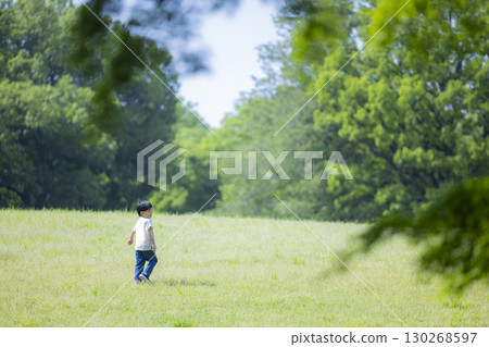 A boy playing in a park 130268597