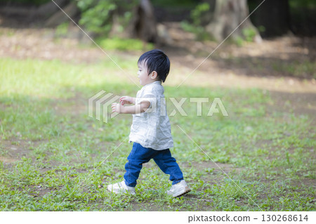 A boy playing in a park A boy playing in a park 130268614