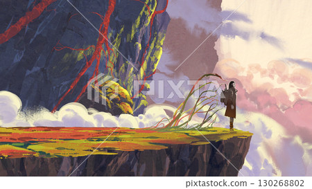 Explorer Standing at the Edge of Clouds Explorer Standing at the Edge of Clouds 130268802