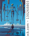 Man Confronting Giant Robotic Entity 130268803