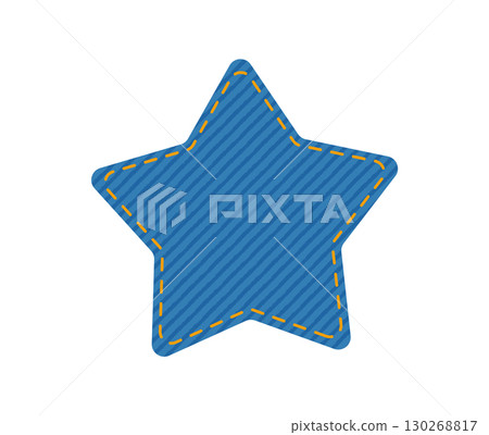 Patch denim star shape with stitches seam jeans fashion illustration. Flat apparel blue color template isolated on whit Patch denim star shape with stitches seam jeans fashion illustration. Flat apparel blue color template isolated on whit 130268817