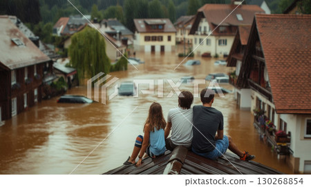 man woman structure street scene town roofs buildings 130268854