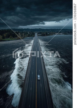 aerial view cars sky bridges asphalt water bridge 130268867