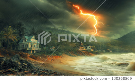 portrayal storm landscape foreground sky house stormy vivid 130268869