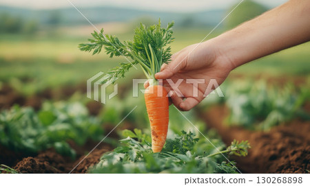 image persons hand carrot stem closeup orange green 130268898