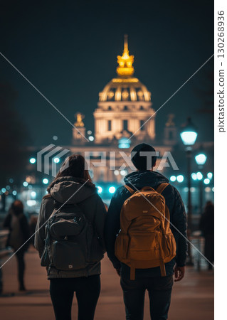 paris nighttime scene individuals domes foreground person jacket 130268936