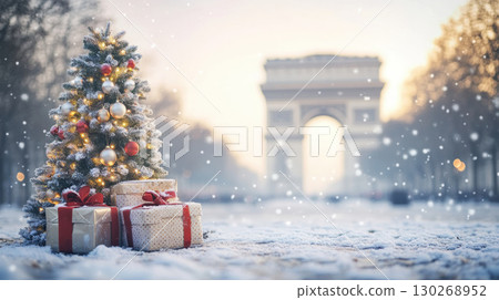 paris scene tree silver ornaments christmas featuring adorned 130268952