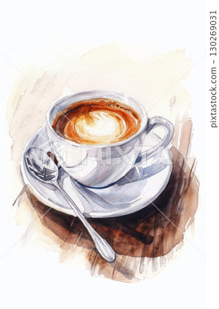 coffee watercolor latte close-up art heart shape cream 130269031