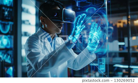 medical experiment research science laboratory VR AR headset 130269052