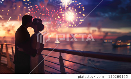 boat sea summer couple love lovely firework sky 130269135