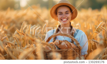 bread female woman fresh bakery food brown countryside 130269176