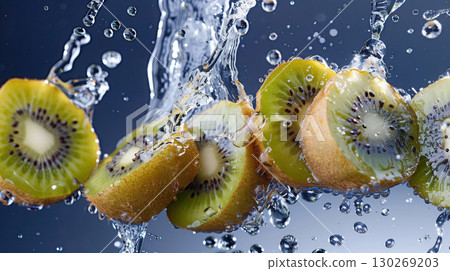 kiwi summer fruit healthy food water splash droplets 130269203