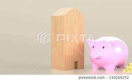 The Piggy Bank and House for saving or earn concept 3d Rendering. 130269252