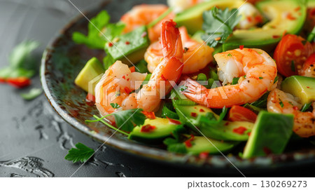 avocado salad seafood summer shrimp fruit healthy food 130269273