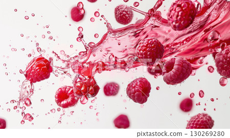 raspberries motion depth field blurs background highlights closeup 130269280
