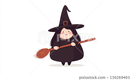illustration cartoon dress hat hair witch broomstick stylized 130269403