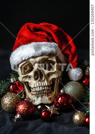 life composition skull hat ornaments santa christmas featuring 130269407