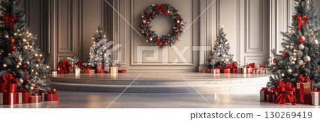 3d scene room holiday season tree silver ornaments 130269419