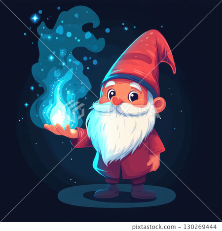illustration cartoonstyle hat robe gnome beard holding glowing 130269444