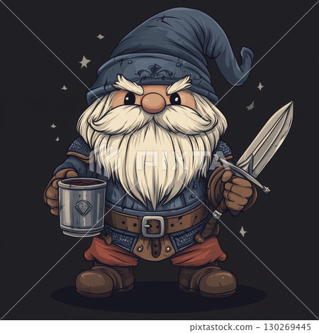 illustration fantasy character sword gnome mug liquid portrays 130269445