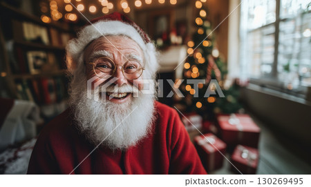 portrait man hat camera glasses closeup beard santa 130269495