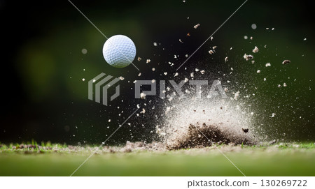 golf ball midair depth field area background course 130269722
