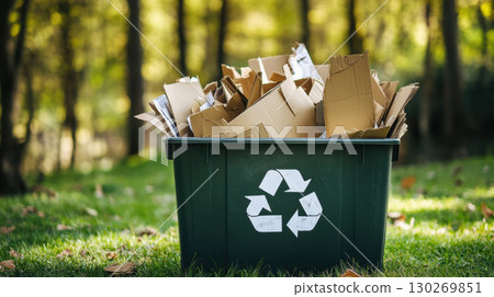 grassy field trees background symbol closeup green bin 130269851