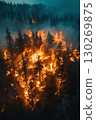 aerial view forest fire flames landscape appears controlled 130269875
