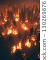 aerial view forest fire flames trees ground appears 130269876