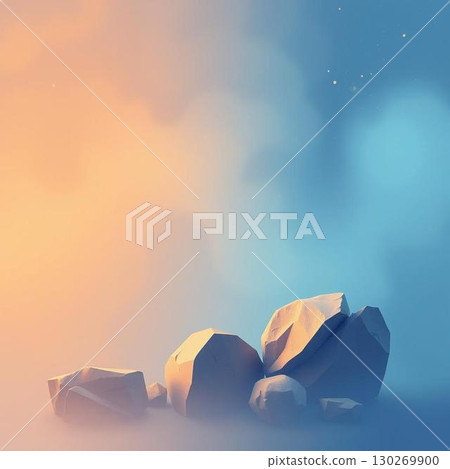 Background illustration of rocks shrouded in mist at sunset 130269900