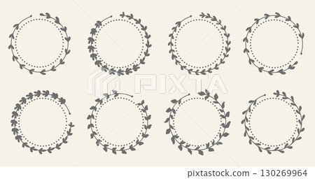 Hand drawn botanical circular wreath with dot circle collection 130269964