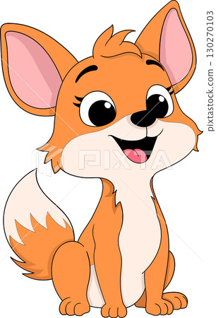 Cute Orange Cartoon Fox Sitting and Smiling Cute Orange Cartoon Fox Sitting and Smiling 130270103
