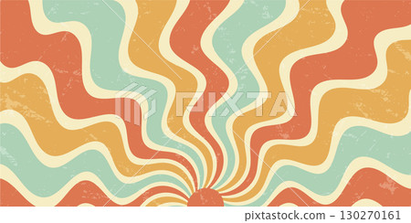 Retro groovy abstract sun burst wave bursts with orange sun in a grungy y2k style. Sunshine shapes and grunge effect form a vibrant graphic background, horizontal orientation. Retro groovy abstract sun burst wave bursts with orange sun in a grungy y2k style. Sunshine shapes and grunge effect form a vibrant graphic background, horizontal orientation. 130270161