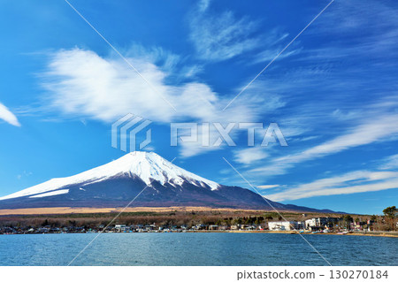 Yamanashi Prefecture, Lake Yamanaka and Mt. Fuji under the blue sky Yamanashi Prefecture, Lake Yamanaka and Mt. Fuji under the blue sky 130270184