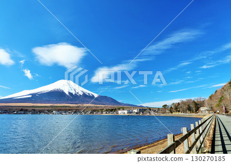 Yamanashi Prefecture, Lake Yamanaka and Mt. Fuji under the blue sky Yamanashi Prefecture, Lake Yamanaka and Mt. Fuji under the blue sky 130270185