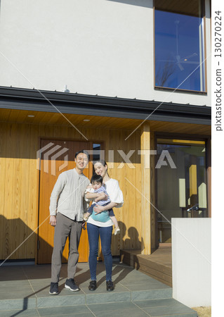 A family standing in front of a family 130270224