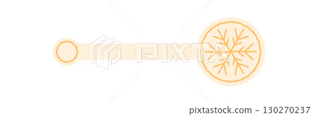 Flat orange snowflake sticker as seal on box, with winter ornament and crayon style for xmas decoration. Frost element, cold accent, and snow flake motif bring seasonal charm festive holiday touch. 130270237