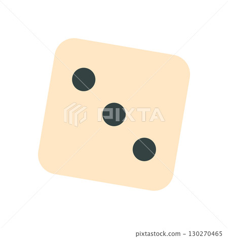 Flat dice cube for boardgame. Simple game die in minimal style with beige and black design. Fun tabletop toy for children and playful activities. Great childhood leisure hobby. 130270465
