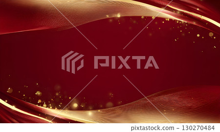 Congratulatory poster template. Luxury red and gold abstract background with glitter. Elegant red wave design with golden light particles. 130270484