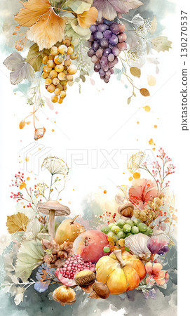 水彩秋收與植物框背景 水彩秋收與植物框背景 130270537