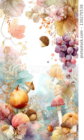 水彩秋天的味道和植物框架背景 水彩秋天的味道和植物框架背景 130270538