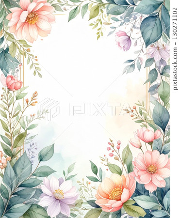 粉彩花卉和葉子水彩畫框 粉彩花卉和葉子水彩畫框 130271102