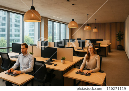 現代辦公室的工作場景 130271119