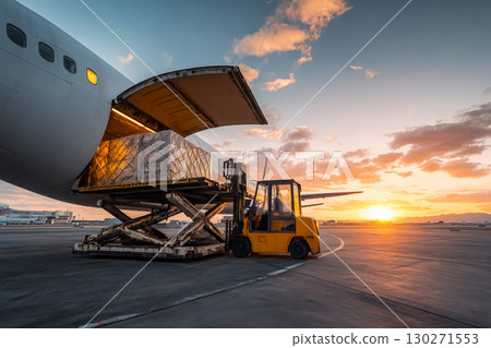 Logistics aircraft equipped with a cargo loading system 130271553