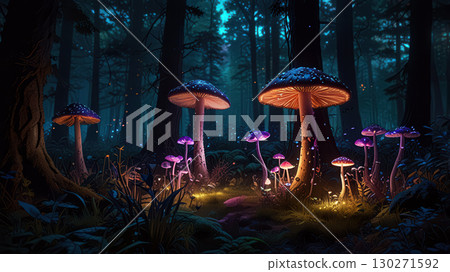 A glowing mushroom scene in an enchanted forest... - Stock Illustration ...