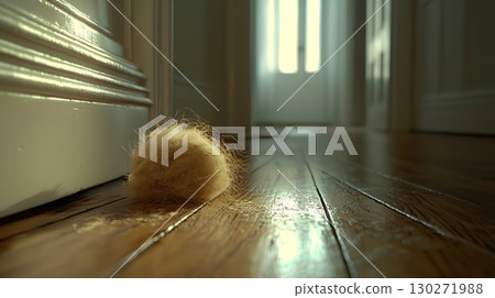 Close-up of clumps of hair on a wooden floor 130271988