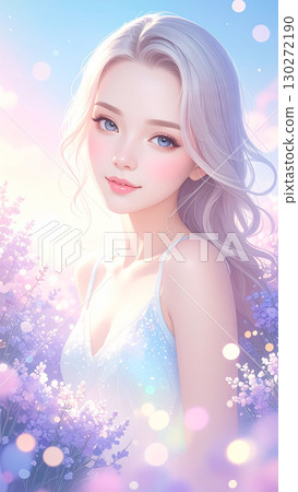 站在薰衣草田裡的神奇女子的肖像畫 130272190